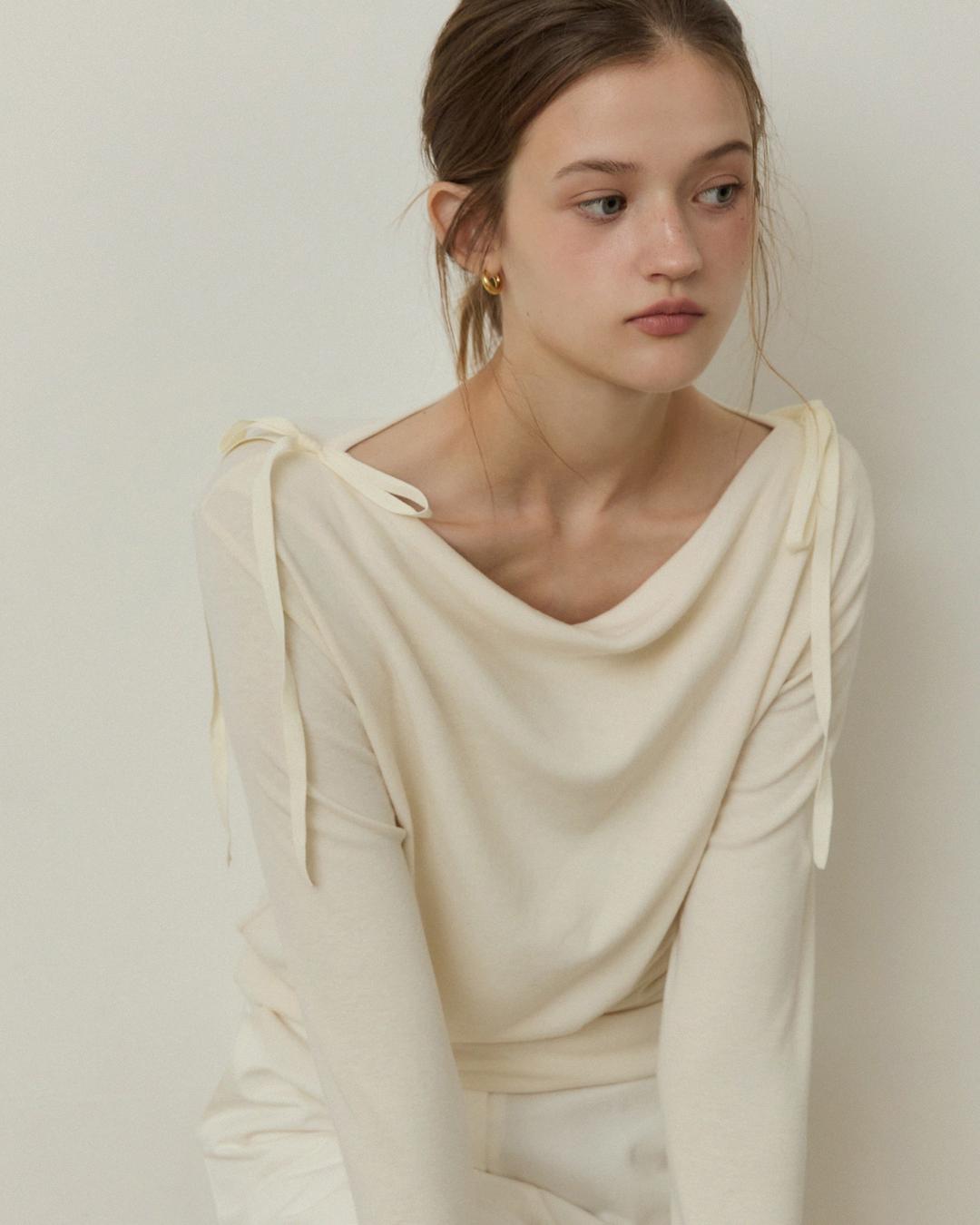 [3/4 예약발송] Drape double ribbon t shirts - 3color