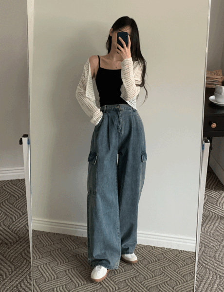 [숏~롱][S-L] 베이든 힙 카고 와이드 데님