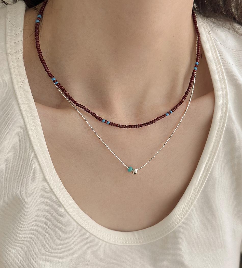 [925 silver] 초코 블루콕 비즈 목걸이_NK122