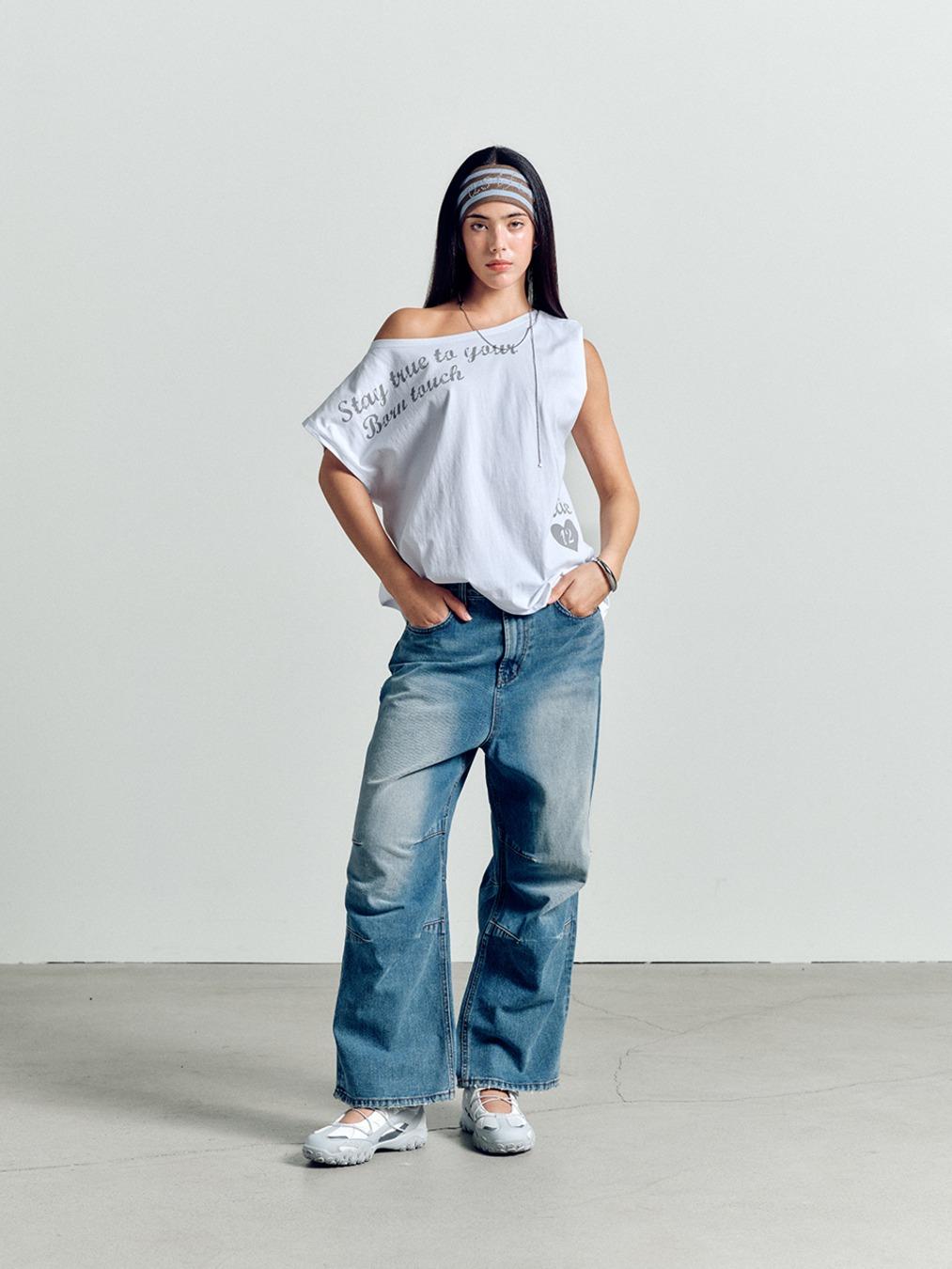 BORN TOUCH ONE SHOULDER T-SHIRT WHITE