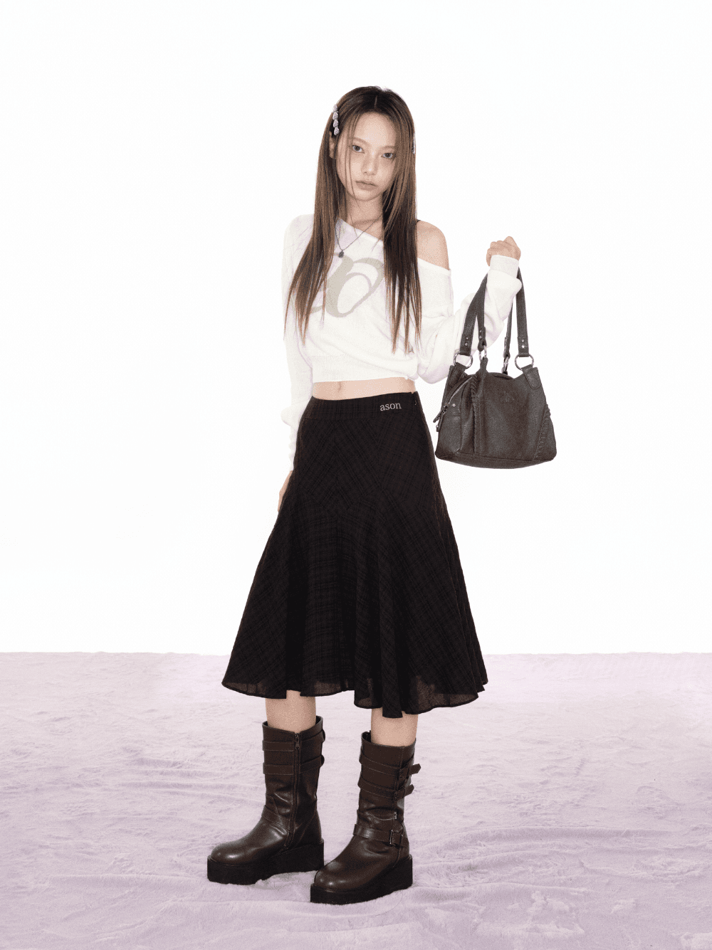LONDON CHECK MIDI SKIRT / BLACK