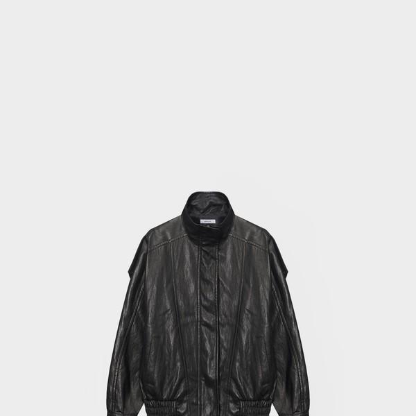 High Neck Oversized Leather Jumper (Ash Black)