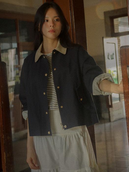 [단독]Danna coloring collar gold button jumper_Navy