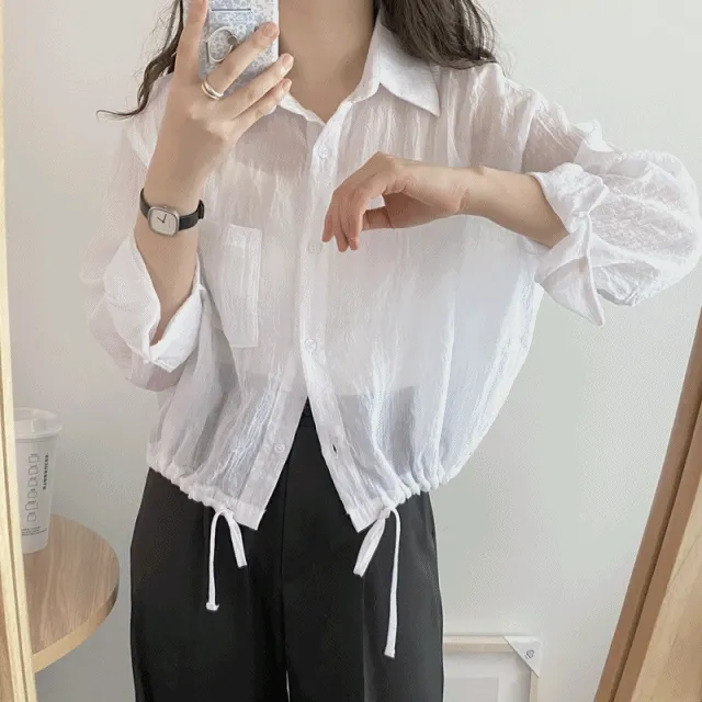 당일발송 / new추가 / 한여름 거즈 스트링 루즈핏 셔츠 블라우스