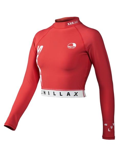 여성 CHILLAX Red 슬림핏 크롭 래쉬가드