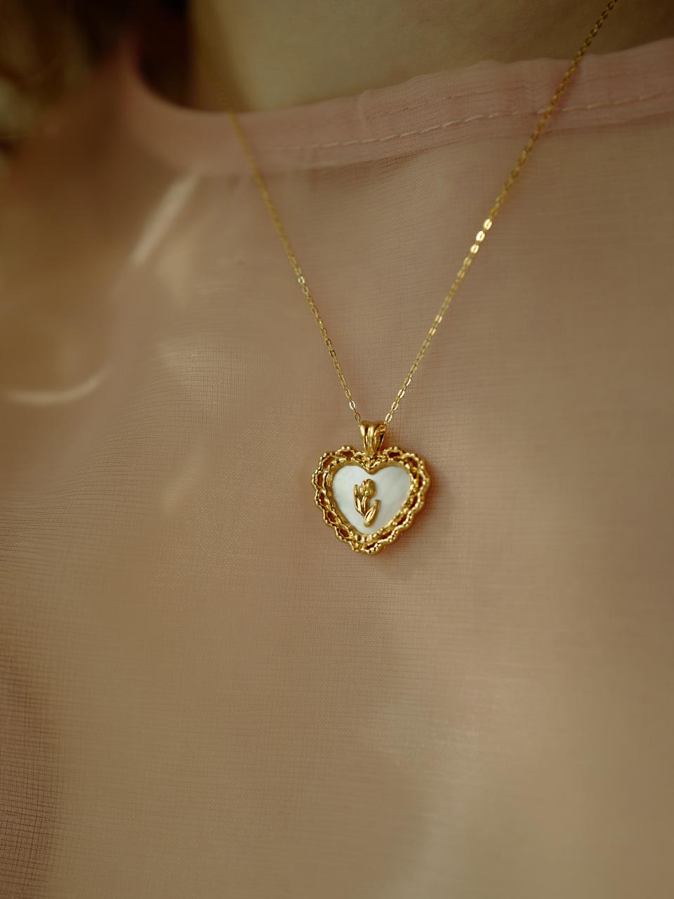 [태연착용] tulip stone heart necklace