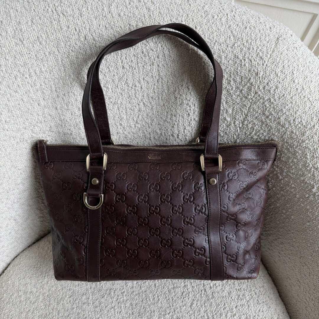 Gucci Guccissima Abbey Brown Leather Shoulder Bag