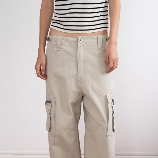 Wide Zipper Cargo Pants (Beige)