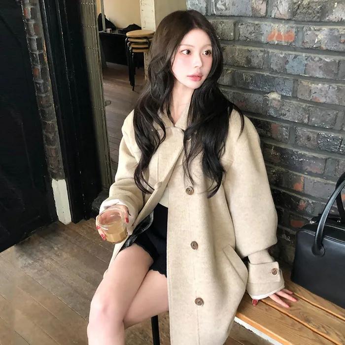 WINTER MERINO WOOL HALF COAT BEIGE/BLACK  윈터 메리노울 하프 코트