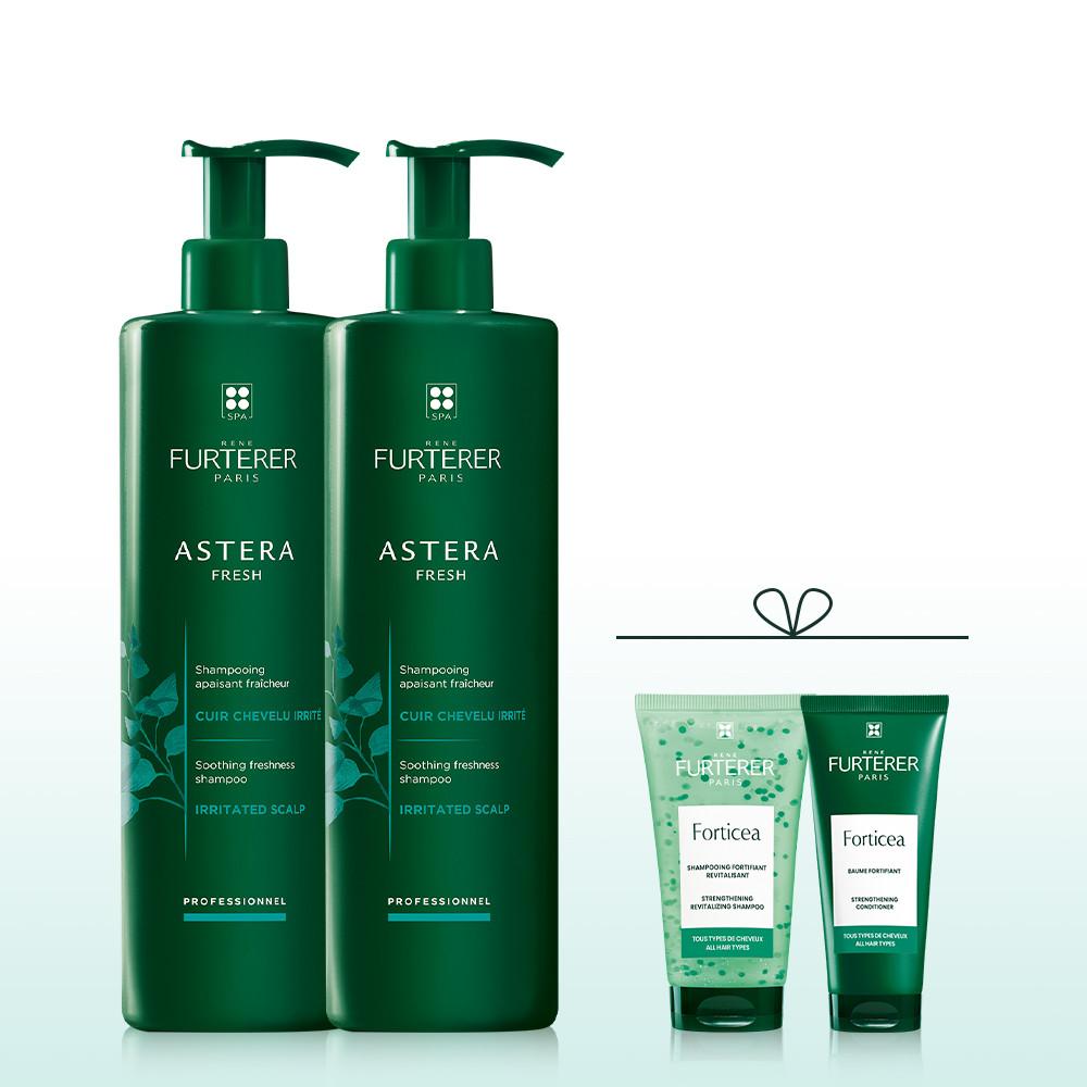 [르네휘테르] 아스테라 진정&쿨링 프레쉬 샴푸 600ml 듀오(+포티샤 샘플 2종 증정)