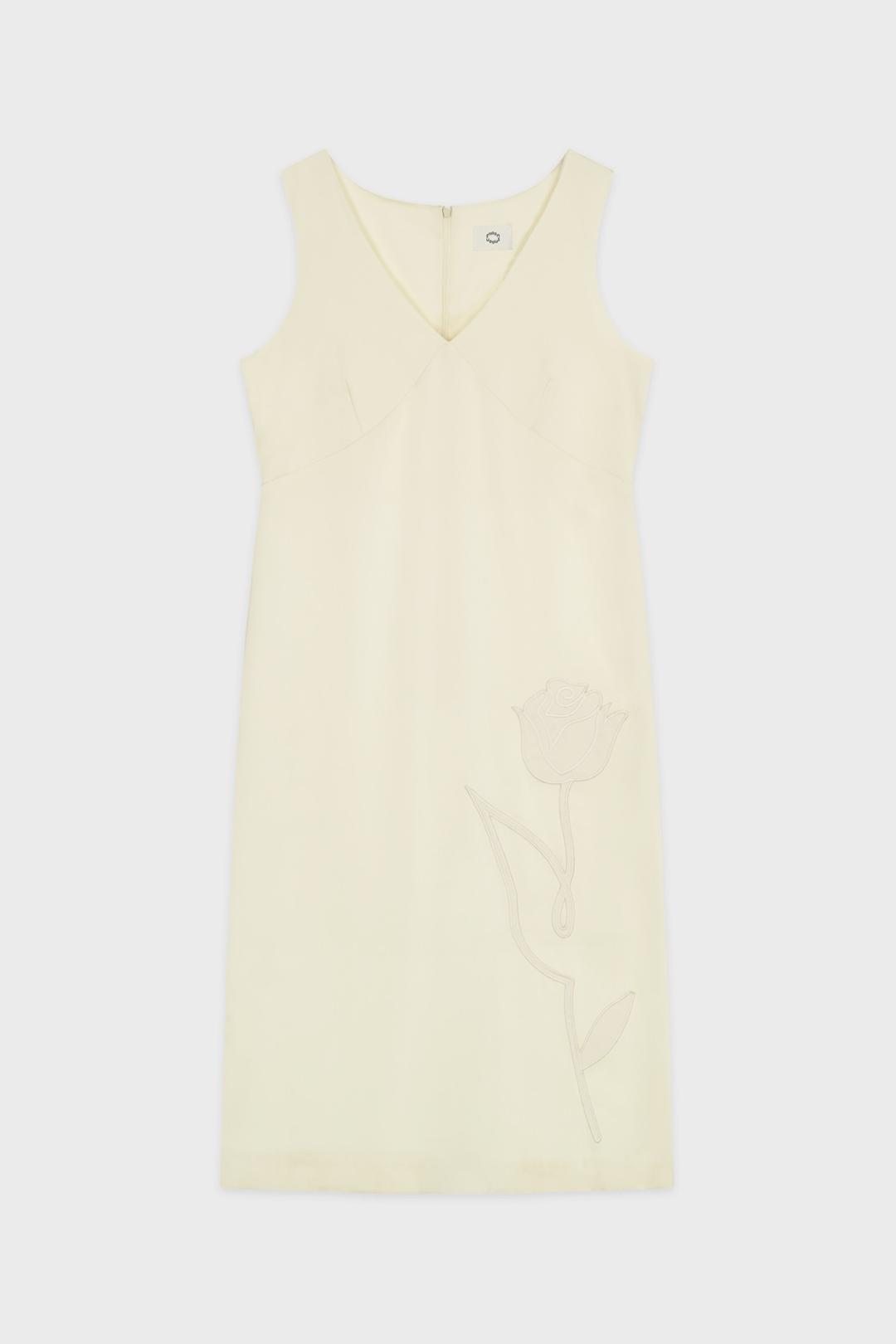 V-Neck Rose Dress (Cream)