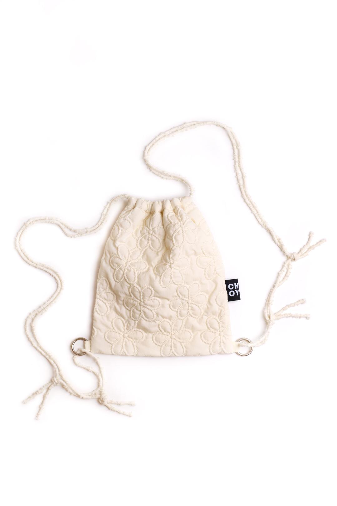Flower Quilted String Backpack Ivory