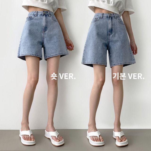 ~2XL[기장선택/4Color]여름 밴딩 난스판 일자 데님 반바지_복플레이스