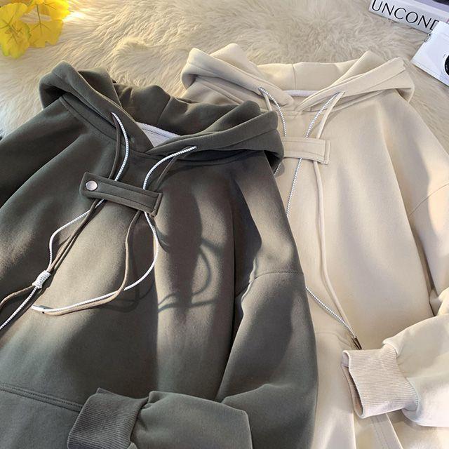 남녀공용 버튼 포인트 후드 티셔츠 MD889