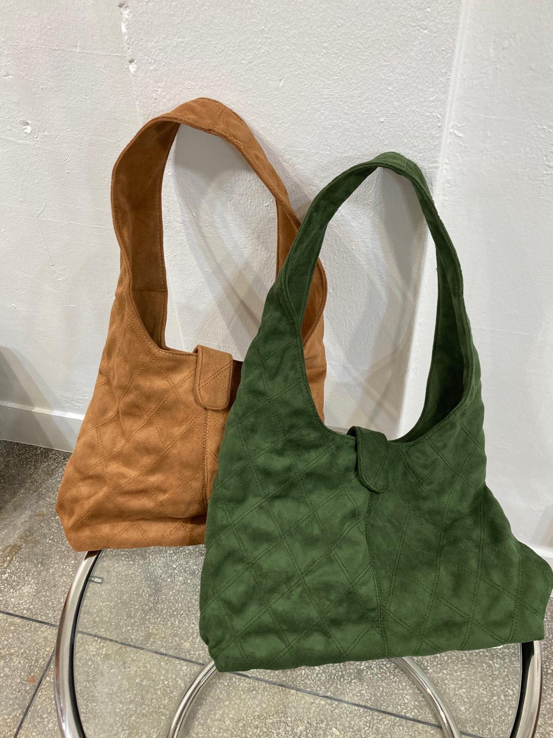 suede quilting bag (brown/green)