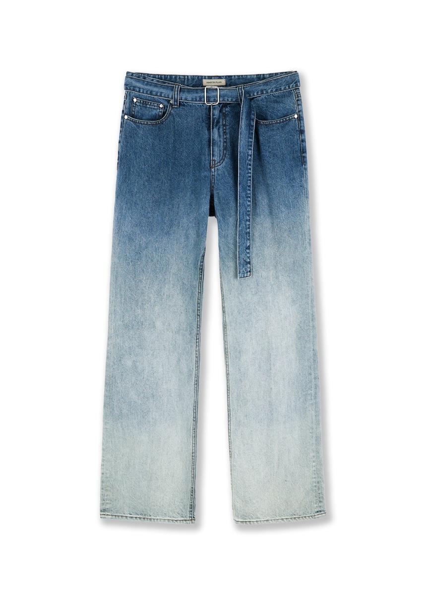 Gradation Flare Belted Denim - GREEN