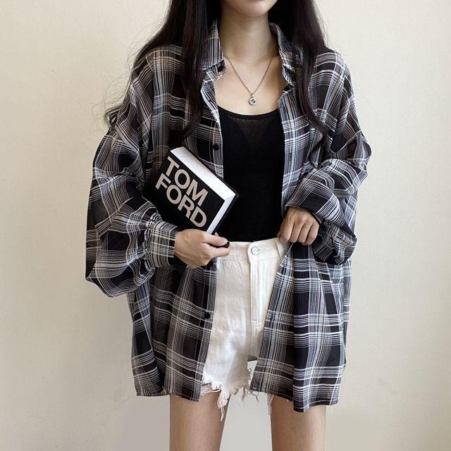 [ 데일리오버핏, ] 클레식,시스루 체크 오버핏 썸머 남방,셔츠 [2color]_데일리유