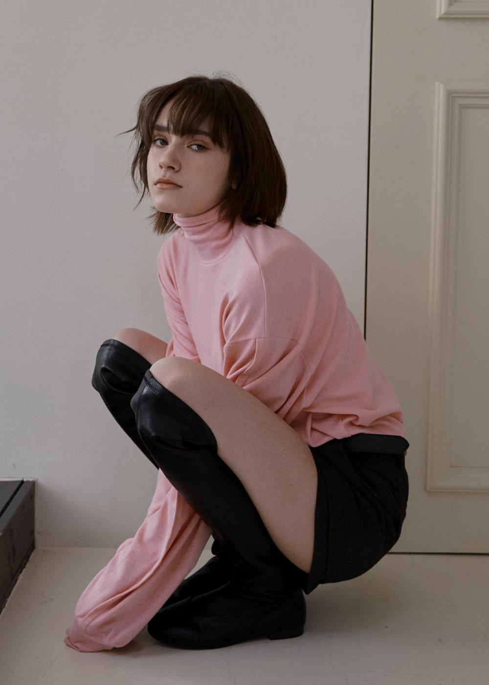 LOOSE FIT WOOL TENCEL POLA T-SHIRT_PINK