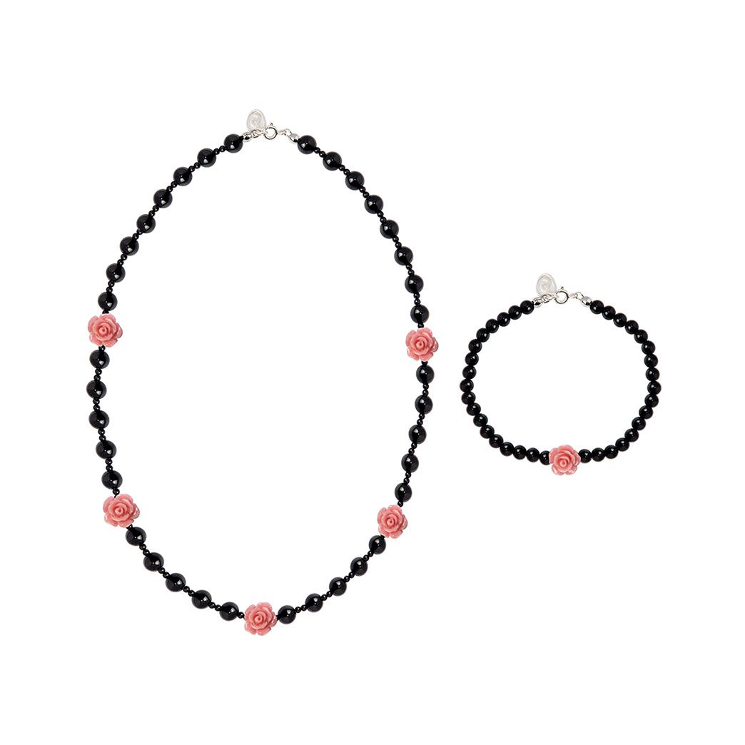 [925 SILVER] Rose Onyx Beads Jewelry Set (2colors)