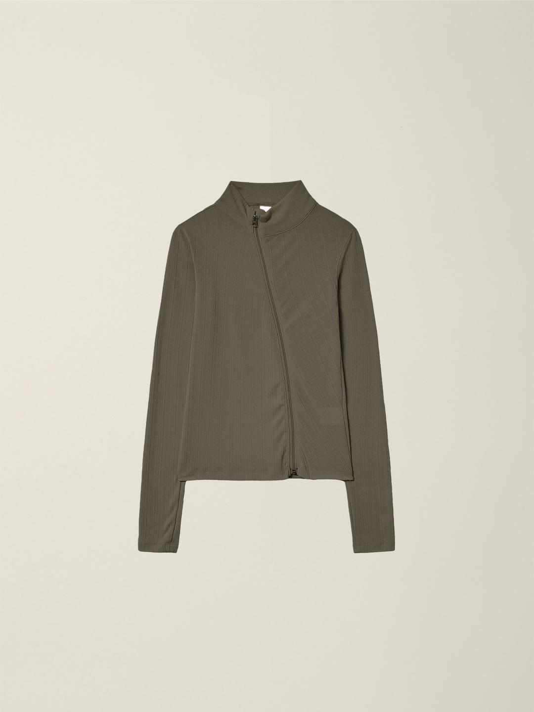 WOMENS RIBBED ZIP-UP  KHAKI