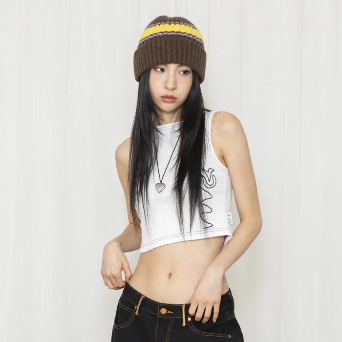 WXT025 튤립 스티치 배색 슬리브리스 (WHITE)