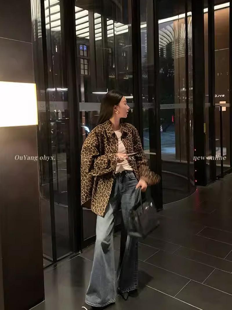 Wild Big Leopard Pattern Overfit Loose Shirt