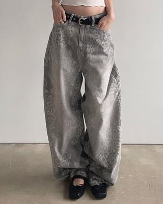 grey leopard denim pants
