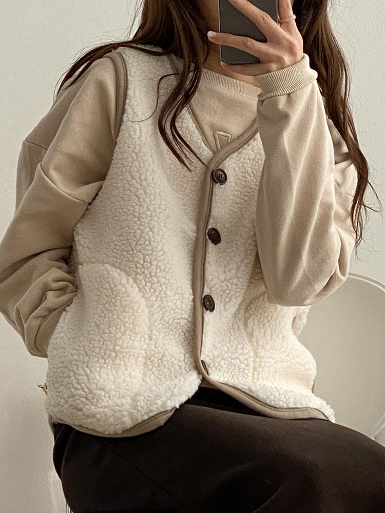 단추양털 뽀글이 레이어드 조끼 니트 베스트 4color