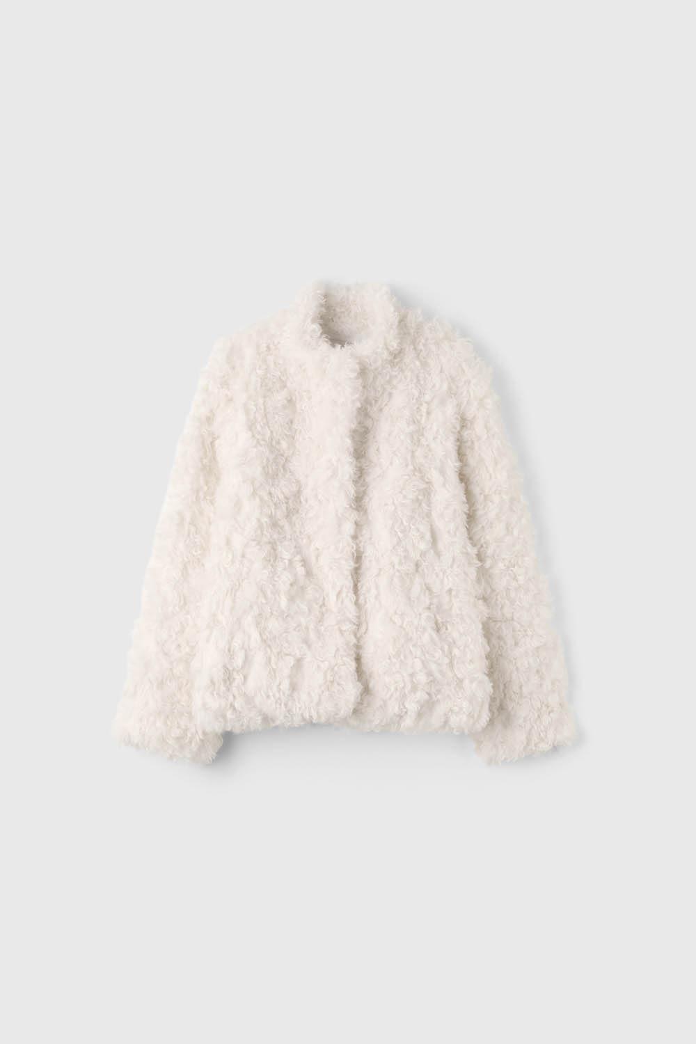 P Mellow Curly Fur Jacket_Snow