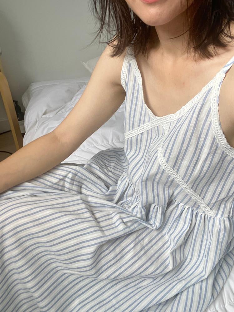 마린 스트라이프 민소매 나시 원피스잠옷 여성 잠옷 여름파자마