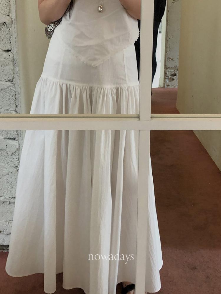 나우어데이즈 miel 미엘 앵글 스커트 코튼 셔링 A라인 플레어 롱 치마 스카프 세트 (2col)