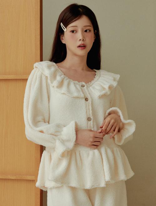 여성 플랫치노 러플 양털 투피스 수면잠옷