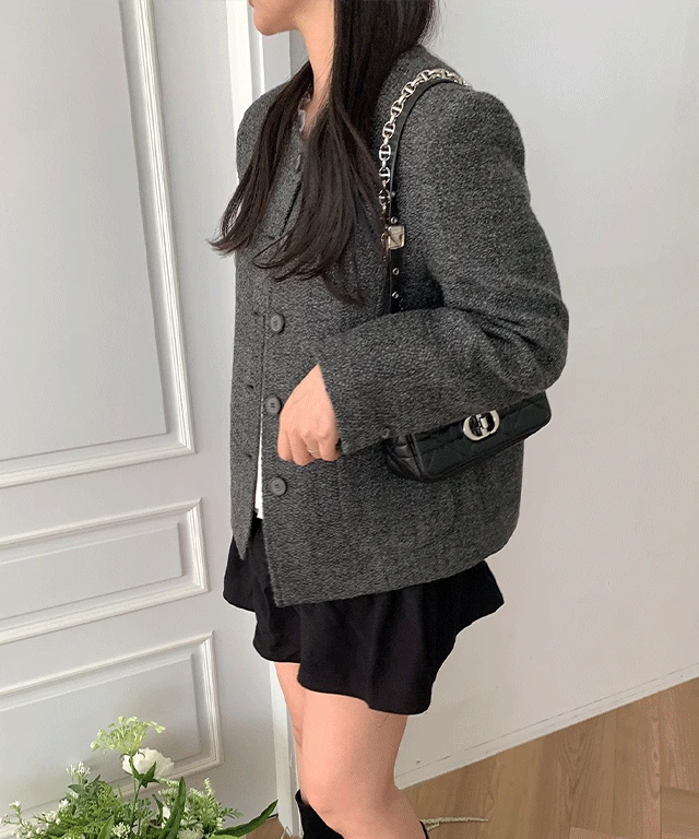 [🌸하객룩/고퀄리티/울30]무드 노카라 라운드 트위드 자켓(one color) 출근룩 개강룩 봄 아우터