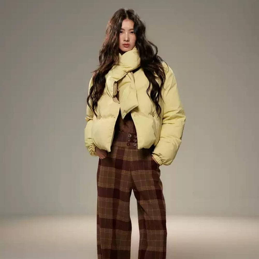 Lvetong 리버시블 다운 패딩 목도리 일체형 옐로우 양면 점퍼