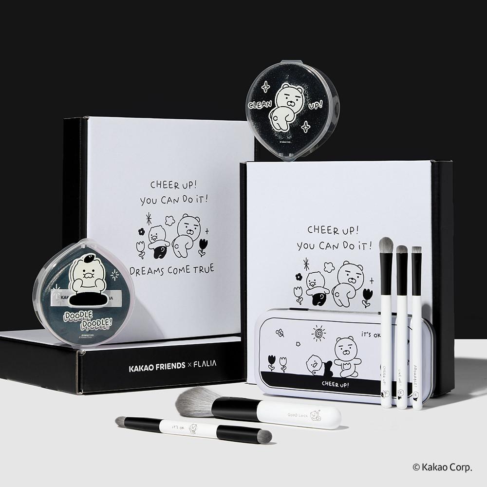 [플라리아] 춘식이 라이언 두들두들 카카오프렌즈 메이크업소품 3종 브러쉬+퍼프+클린스펀지