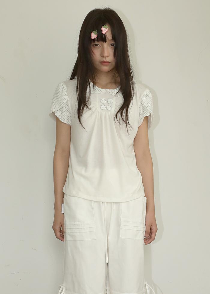 DOT MIX TULIP SLEEVE T-SHIRT OFF WHITE