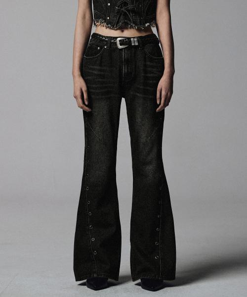 W Eyelet Vintage Denim Pants - Black