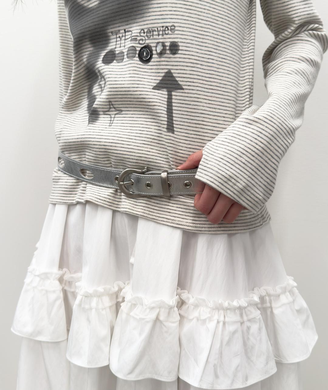 [9/23 예약발송] Perforated Leather Belt [Silver]