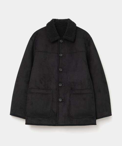 reversible shearling coat black