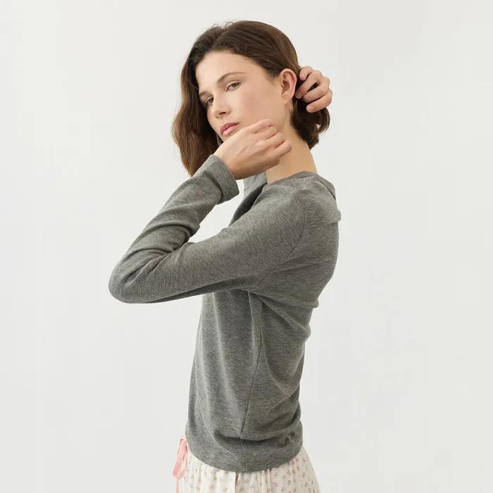 모나 라운드 여성 긴팔 티셔츠 이너 레이어드 면티 (3color)