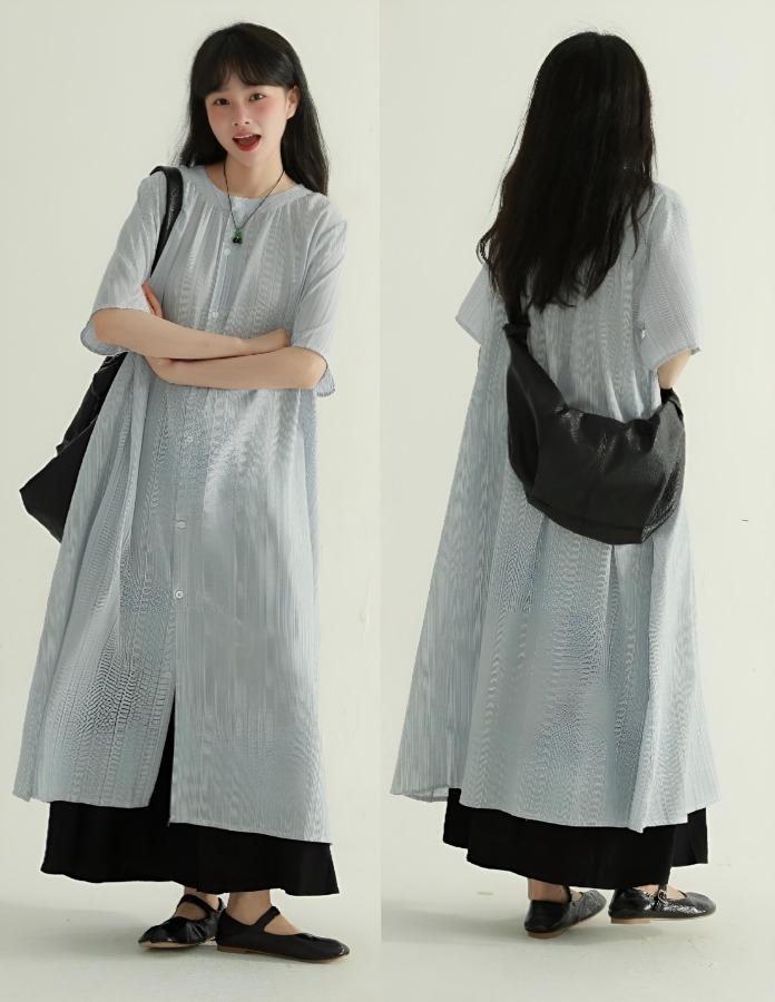 EPIC RARE 라운드넥 스트라이프 반팔 원피스 (블루)