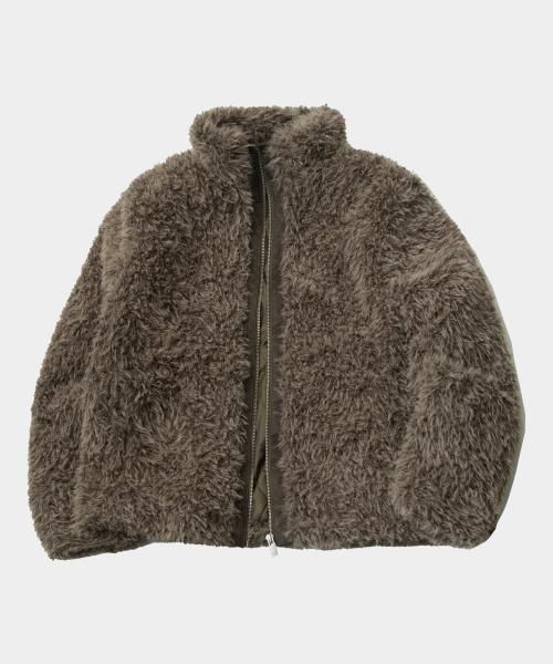 하이넥 소프트 퍼 우먼즈 풀오버 오버핏 집업 자켓 [브라운]