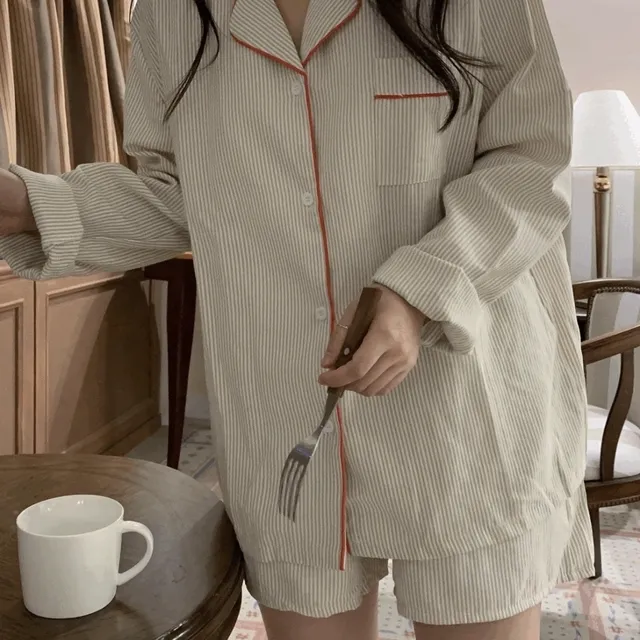 [커플잠옷][2000장돌파] timeless pajamas set 긴팔 반바지 잠옷 세트 베이지