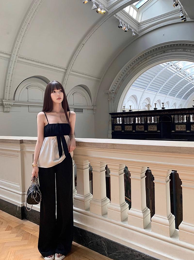Half Monotone Ribbon Bustier Blouse