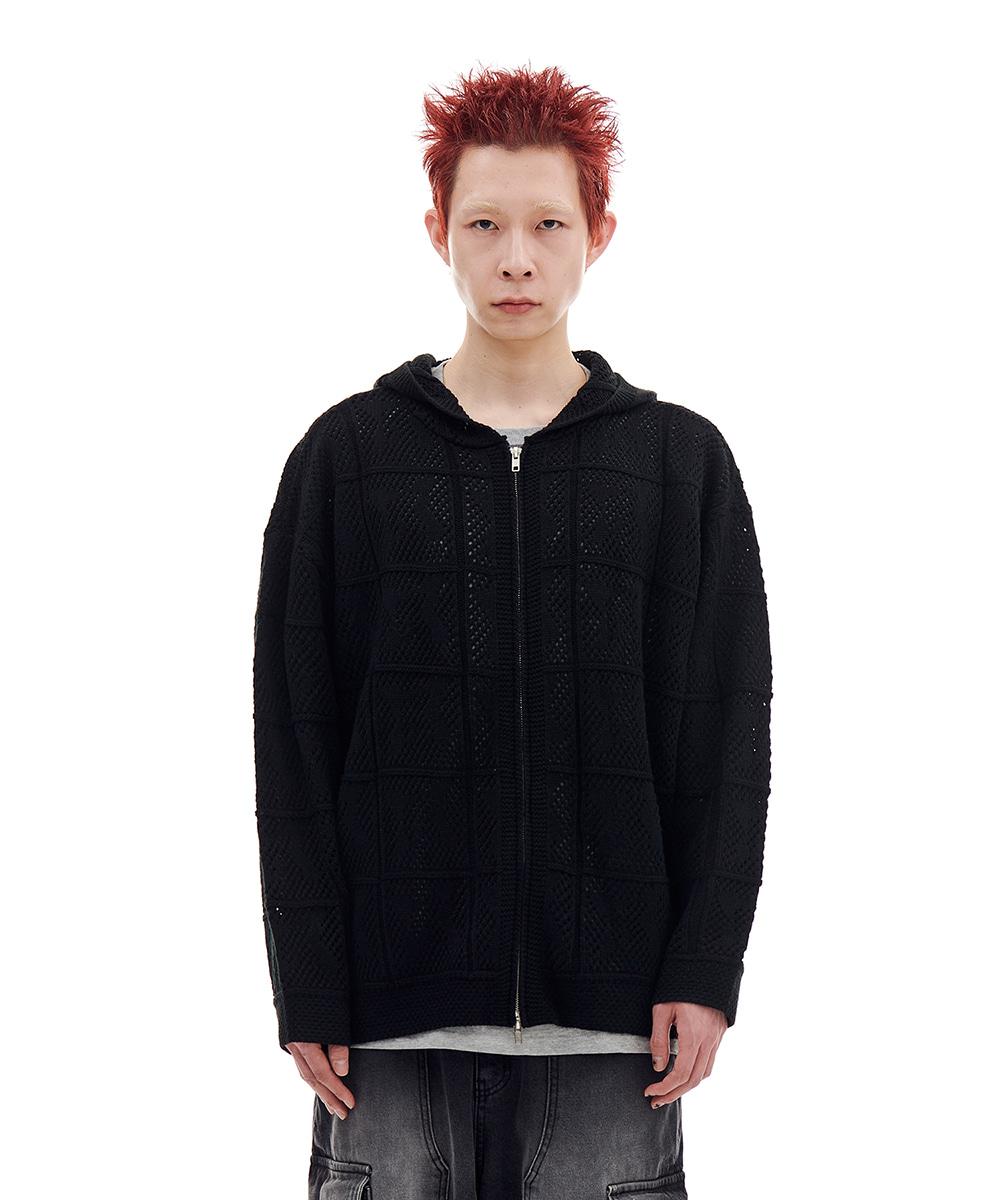 NET KNIT HOOD ZIP-UP (BLACK)