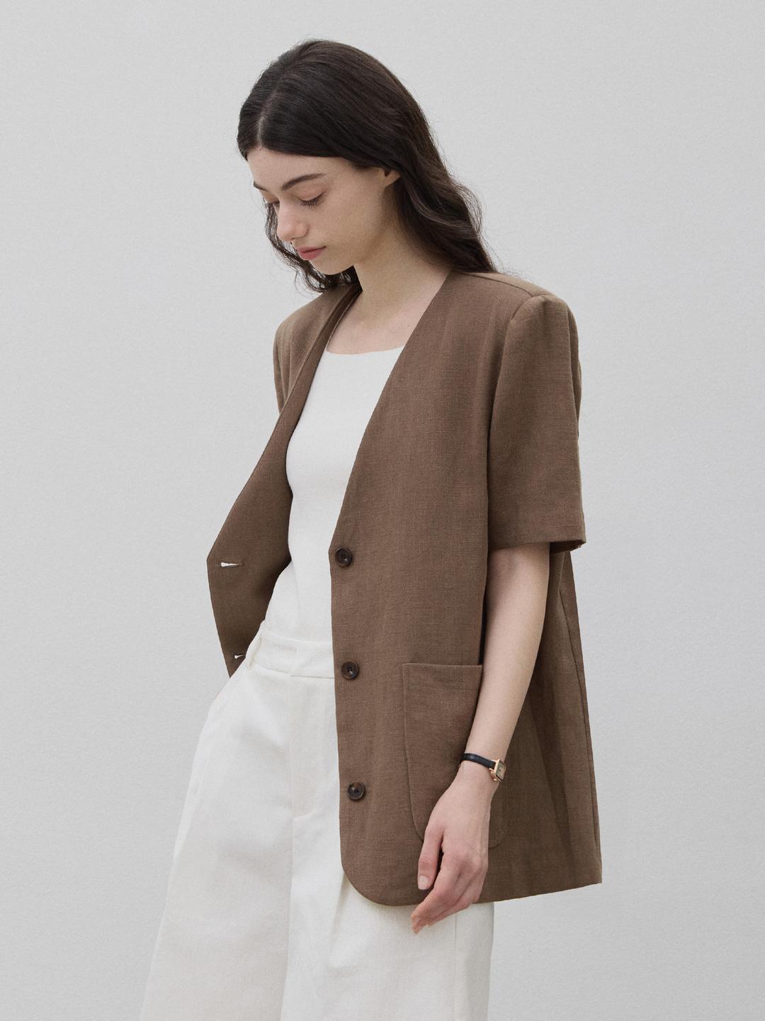 르 스튜디오 Y COLLAR POCKET SUMMER JACKET BROWN LC252JK009BR