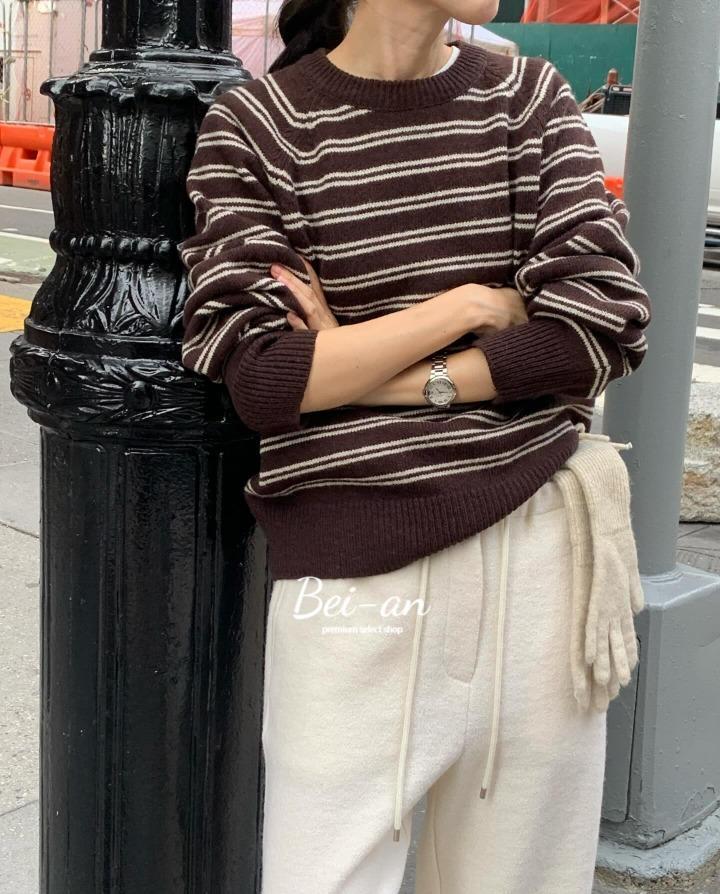 바이안 jinsim 진심 소니아 단가라 니트 라운드 긴팔 울100 스트라이프 nt (4 color)