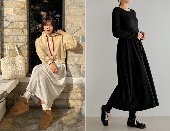 체인지무드! 코듀로이 레이어드 맥시 원피스