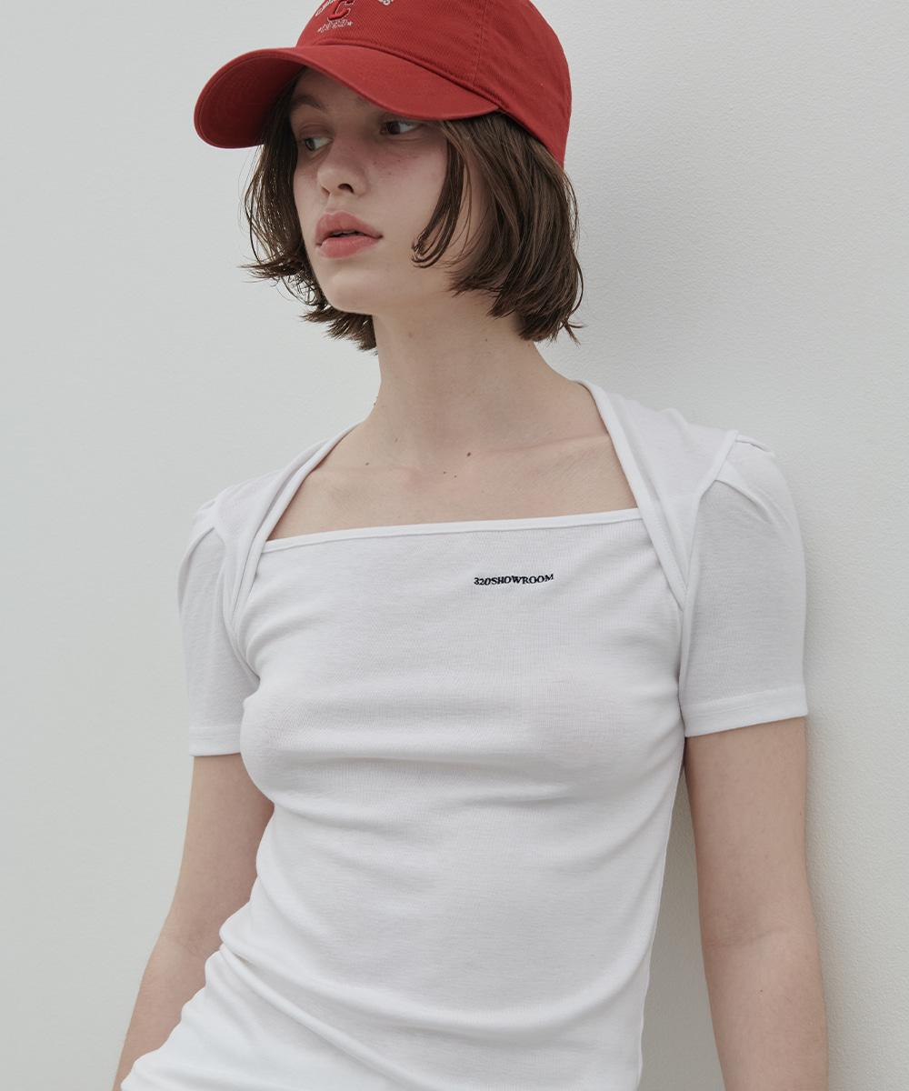 [인플루언서 착용] Eddy Square Neck Embroidered Tee Ivory