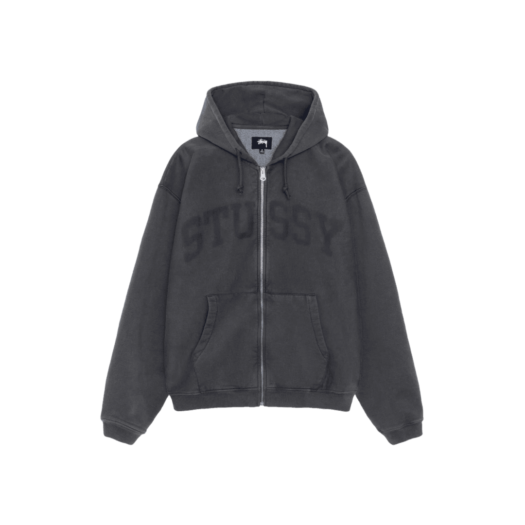 Stussy Faded Graphic Zip Hoodie Washed Black